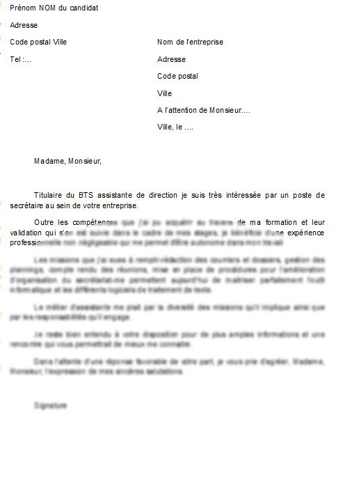 lettre de motivation secretaire candidature spontanee  Modele de