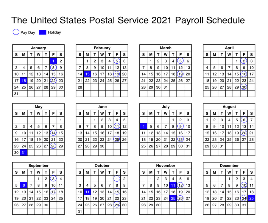 USPS calendar 2021 payroll schedule for Postal Employees ...