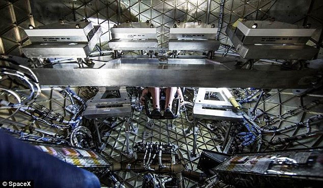 For the purposes of this test, the flight will be unmanned save for a dummy on board named 'Buster' (legs seen in the centre of this image). The dummy will be fitted with sensors to see how humans would cope with the intense acceleration needed to escape from a dangerous launch pad