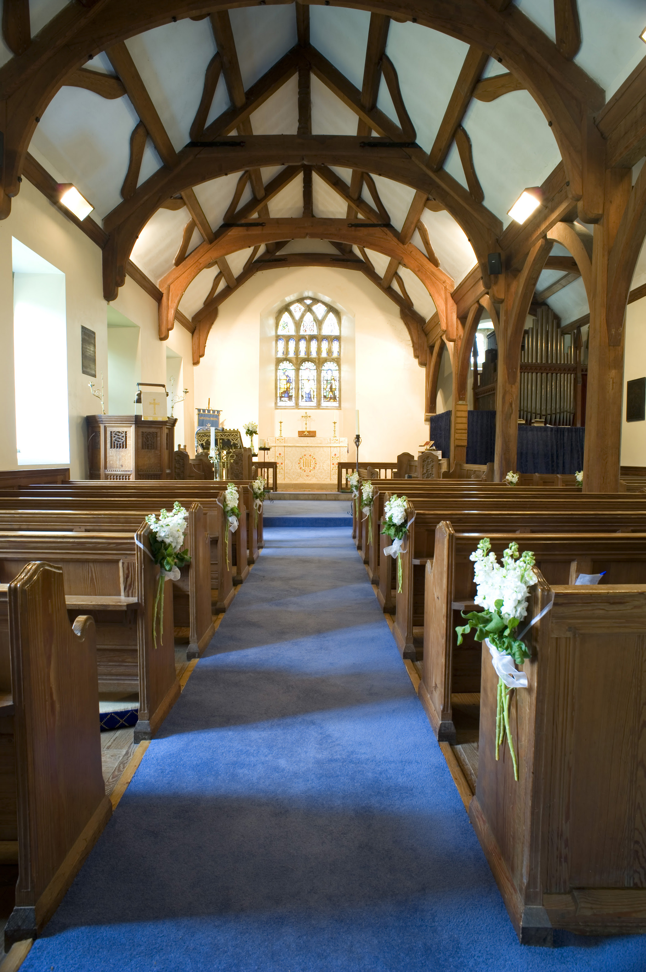 Image: the aisle of a small