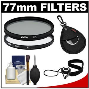 Vivitar 77mm (UV + Circular Polarizer) Glass Filter with Filter Case + CapKeeper + Lens Cleaning Kit