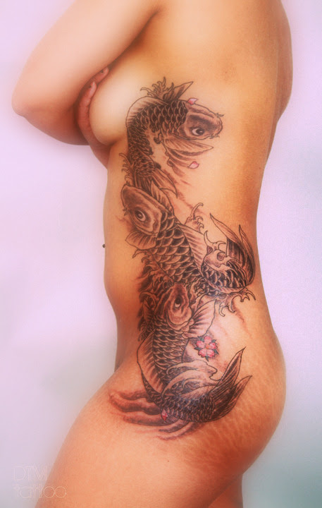 tattoos for girls on side of body. New Japanese Koi Fish Tattoo Collection On Back Body Girls