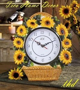 Amazon.com: Sunflower Yellow Basket Clock, Home & Kitchen Decor ...