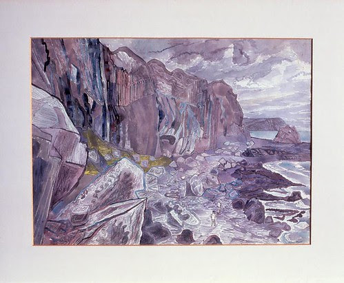 Cliffs and Waterfall, Carsaig by Edward Bawden 1950 pencil, watercolour (via fineart.ac.uk)
