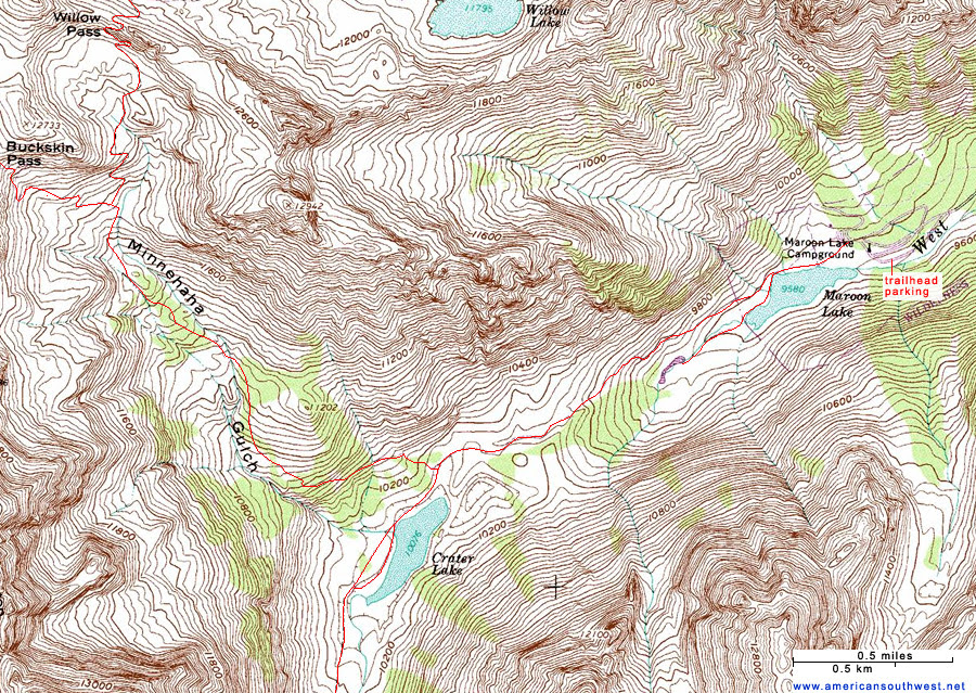 Crater Lake Map. Topo Map of the Crater Lake