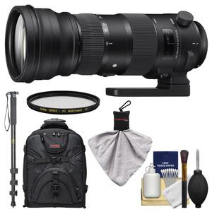 Sigma 150-600mm f/5.0-6.3 Sports DG OS HSM Zoom Lens (for Canon EOS Cameras) with Backpack + UV Filters + Monopod + Kit