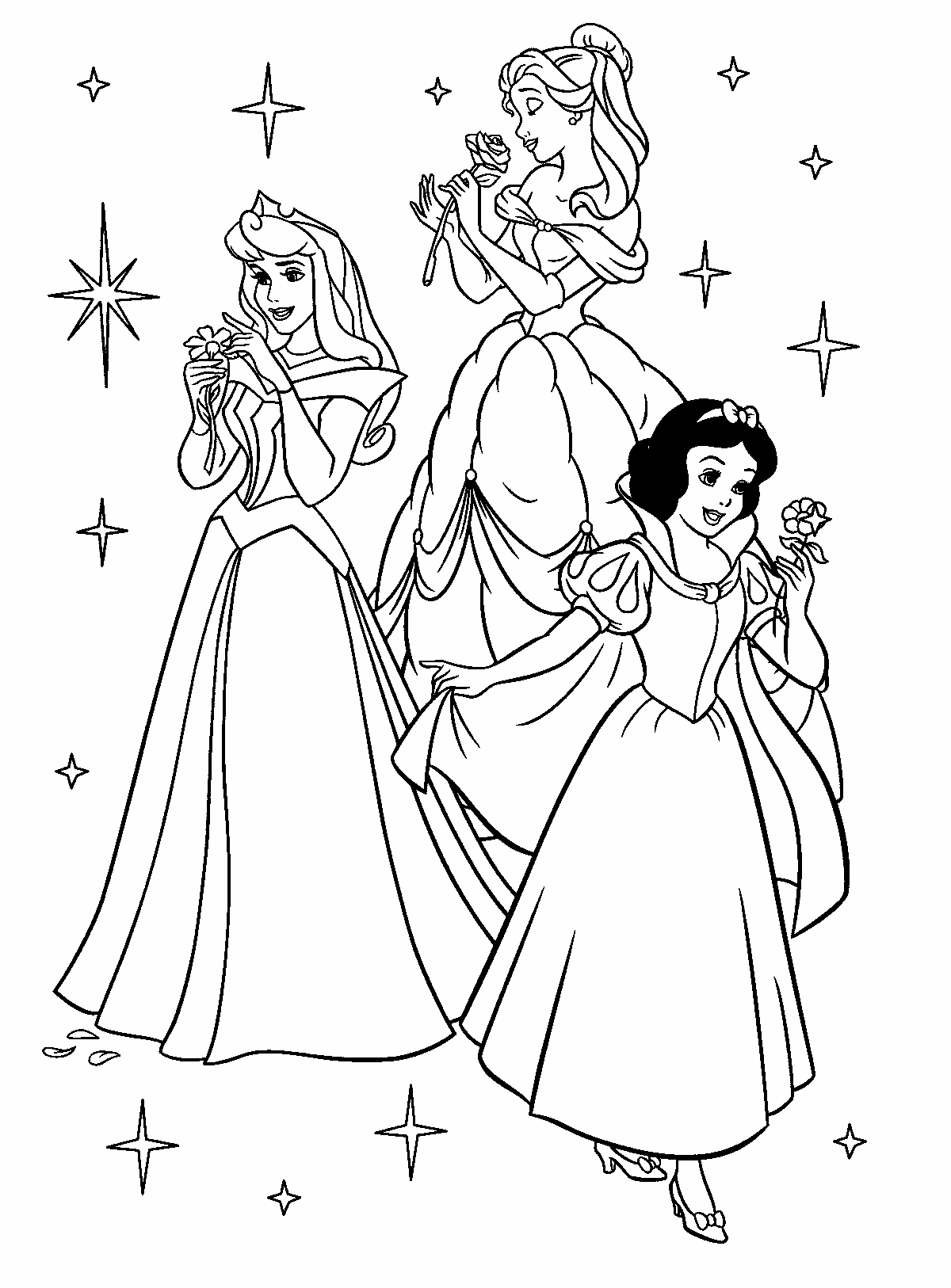 three princesses princess aurora belle snow white coloring