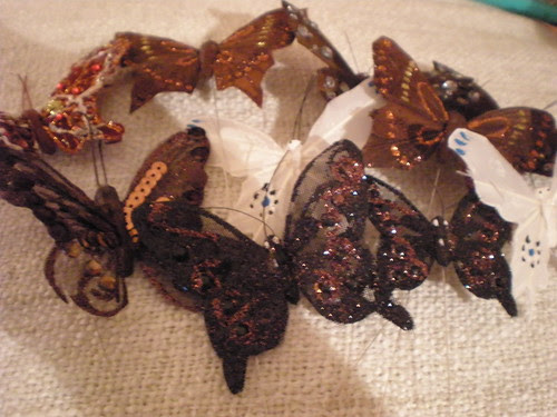 Brown Glitter Feather Butterflies