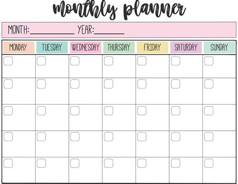  monthly planner template printable