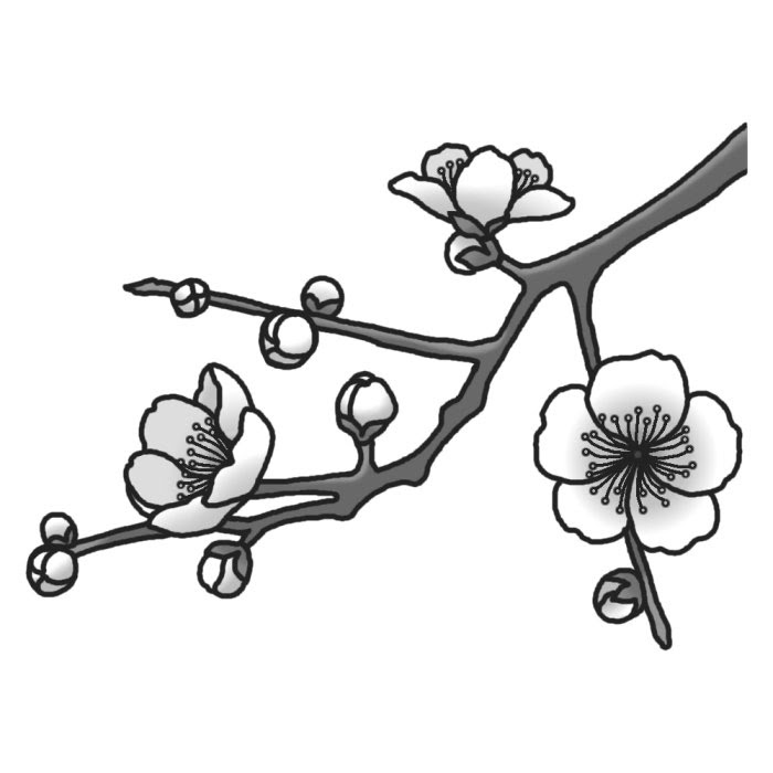 最高の動物画像 ユニーク梅 イラスト 白黒 フリー