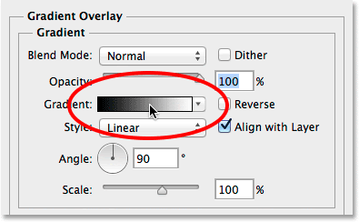 Clicking the gradient preview bar in the Layer Style dialog box. Image © 2014 Photoshop Essentials.com