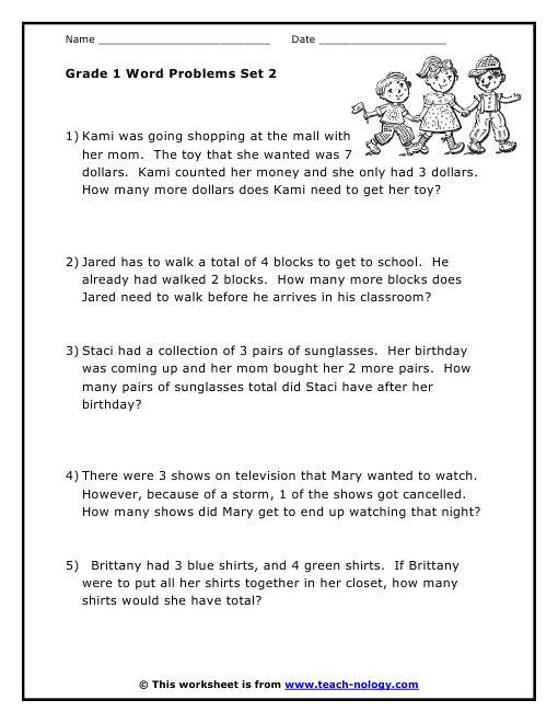 Math Worksheets Word Problems - math problems for children 1st ...