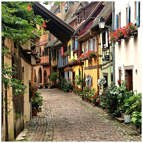 Cobblestone Street, Eguisheim, France