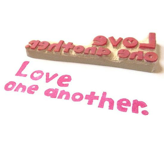 Love One Another - Hand Carved Rubber Stamp | Valentines Day