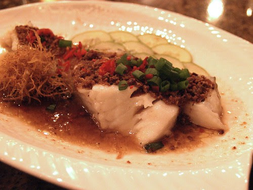 Steamed cod fish with crispy beancurd crumbs