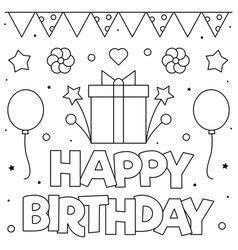  happy birthday coloring page black and white vector happy birthday