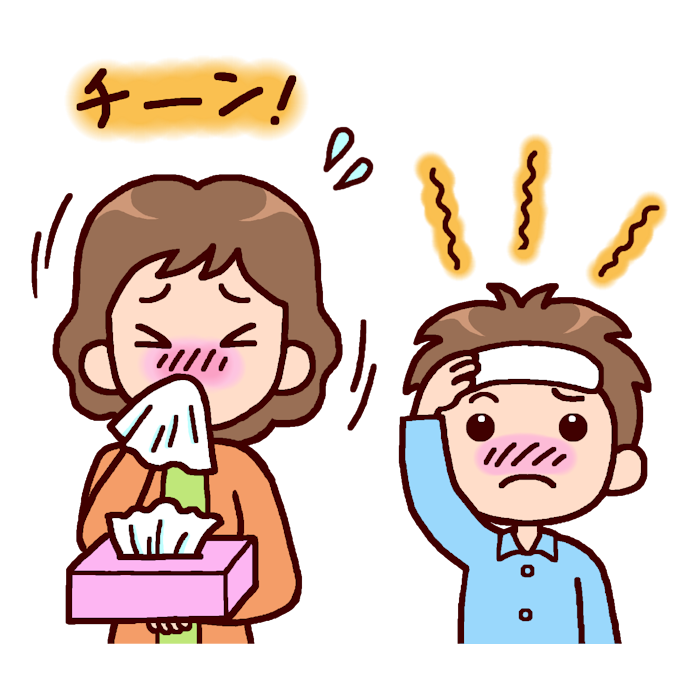 鼻水 発熱 カラー 風邪の無料イラスト 冬の季節素材