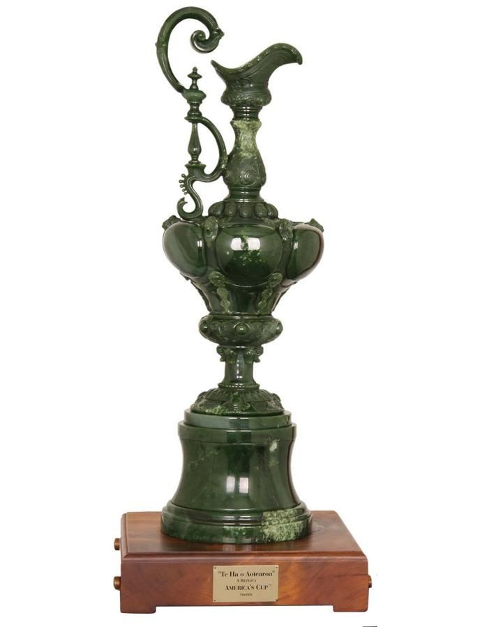 A greenstone replica of the America's cup (Te Ha O ...