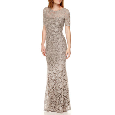 One By Eight Short Sleeve Lace Evening Gown Color Silver One By Eight Short Sleeve Lace Evening Gown Color Silver
