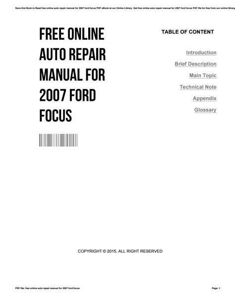 PDF Replacement Owners Manual Focus 2007