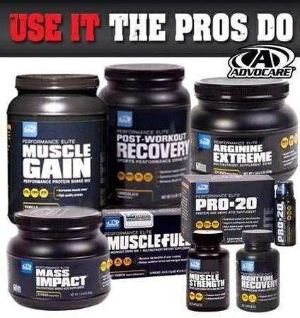 AdvoCares Performance Elite line. Whats your goal: Bigger muscles? More strength?  Looking fit and toned? Perform better in sports? Why not give this stuff a try and get started on making your goals happen? Your friends will be very impressed with you