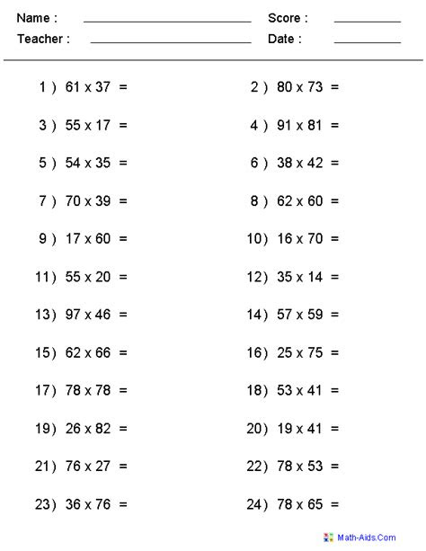  5th grade multiplication worksheets new calendar template site