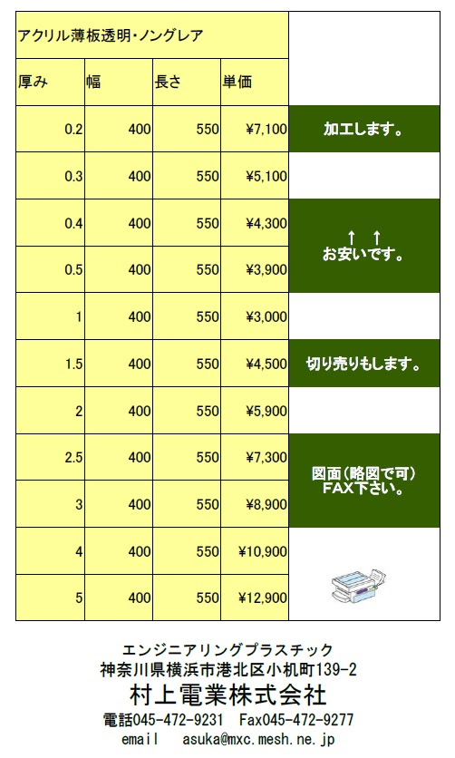 アクリル薄板透明 ノングレア販売のご案内