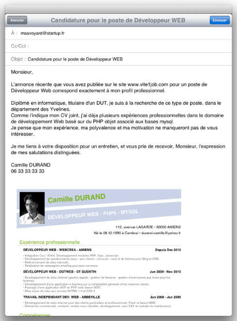 Mail Envoi Candidature