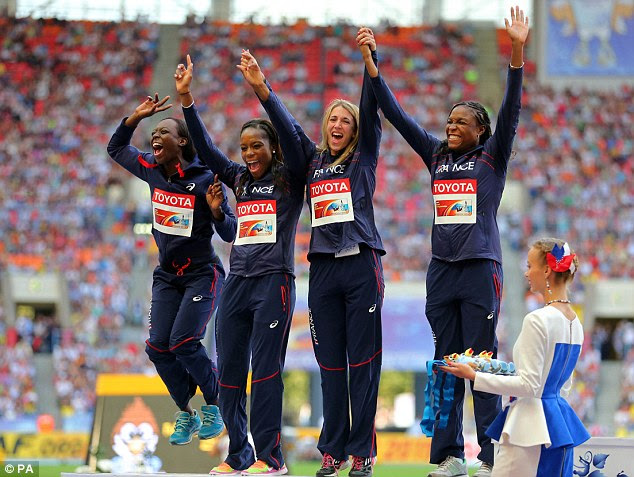 Too early: The French relay squad later had their bronze medals taken away