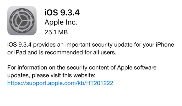 آبل ترسل تحديث أمني  iOS 9.3.4