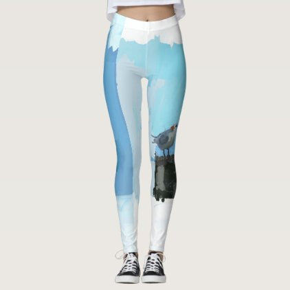 Sky Blue Bird Leggings - Ocean Birds