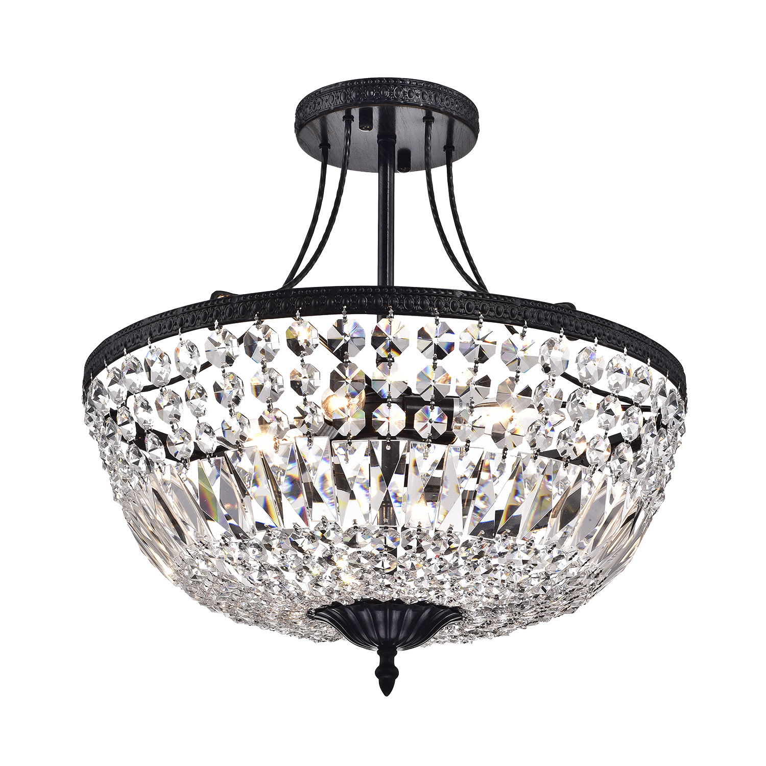 3 Light Antique Black Crystal Basket Semi Flush Mount Ceiling Fixture Edvivi Lighting
