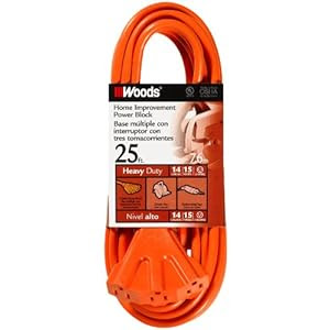 Woods 825 14/3 Outdoor Multi-Outlet Extension Cord, Orange, 25-Foot