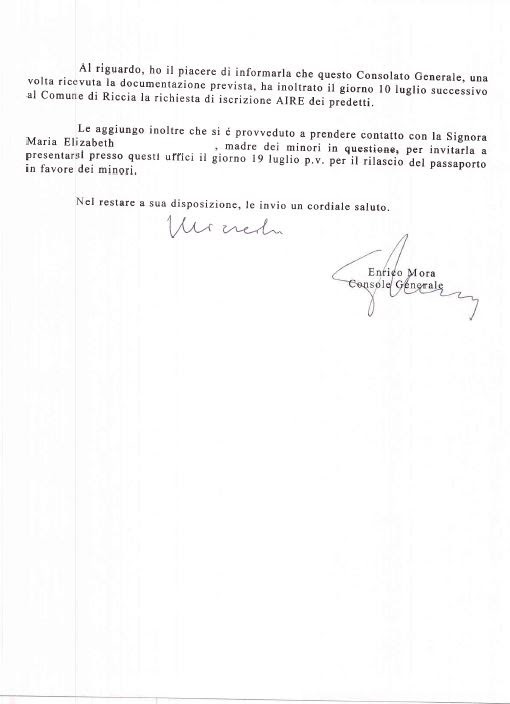 Lettera del CG Enrico Mora al Comitato Molise Pro Venezuela ...