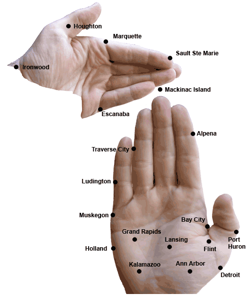 Michigan mapped to two hands. Awesome.
