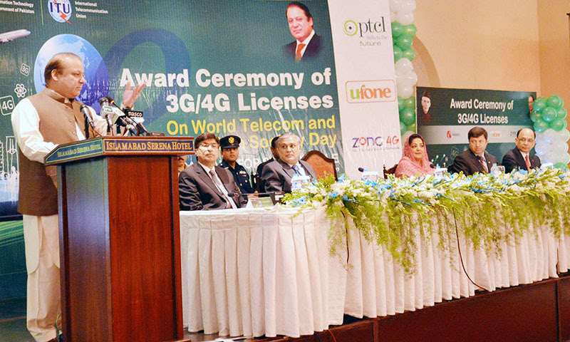 Prime Minister, Muhammad Nawaz Sharif addressing 
the 3G/ 4GLicense awarding ceremony in Islamabad on Thursday, May 22, 2014.— Photo by PPI