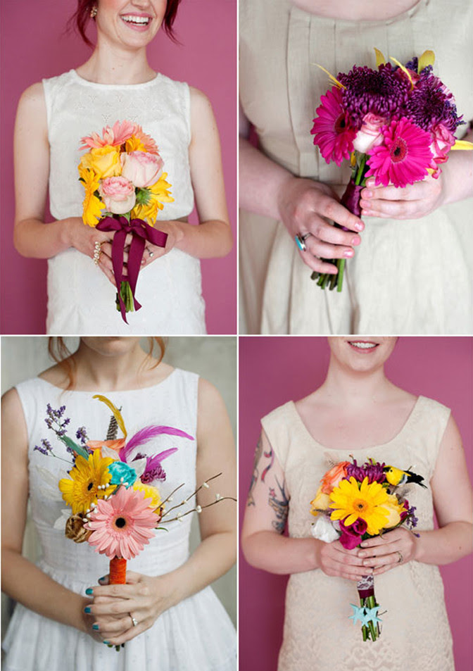 For my wedding bouquets I used fresh flowers handmade velvet flowers 