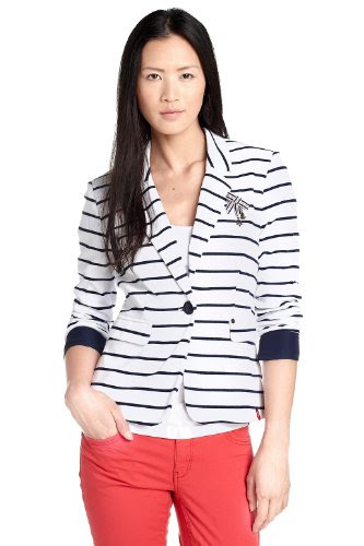 Esprit EDC Women's Blazer White With Navy Stripes XS