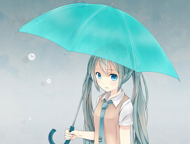 初音ミク 雨とミクを描いた綺麗なイラスト画像 ボカロ画像