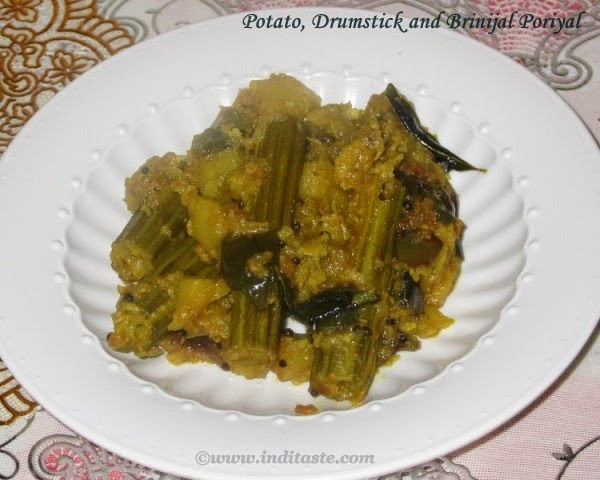 Potato, Drumstick and Brinjal Poriyal