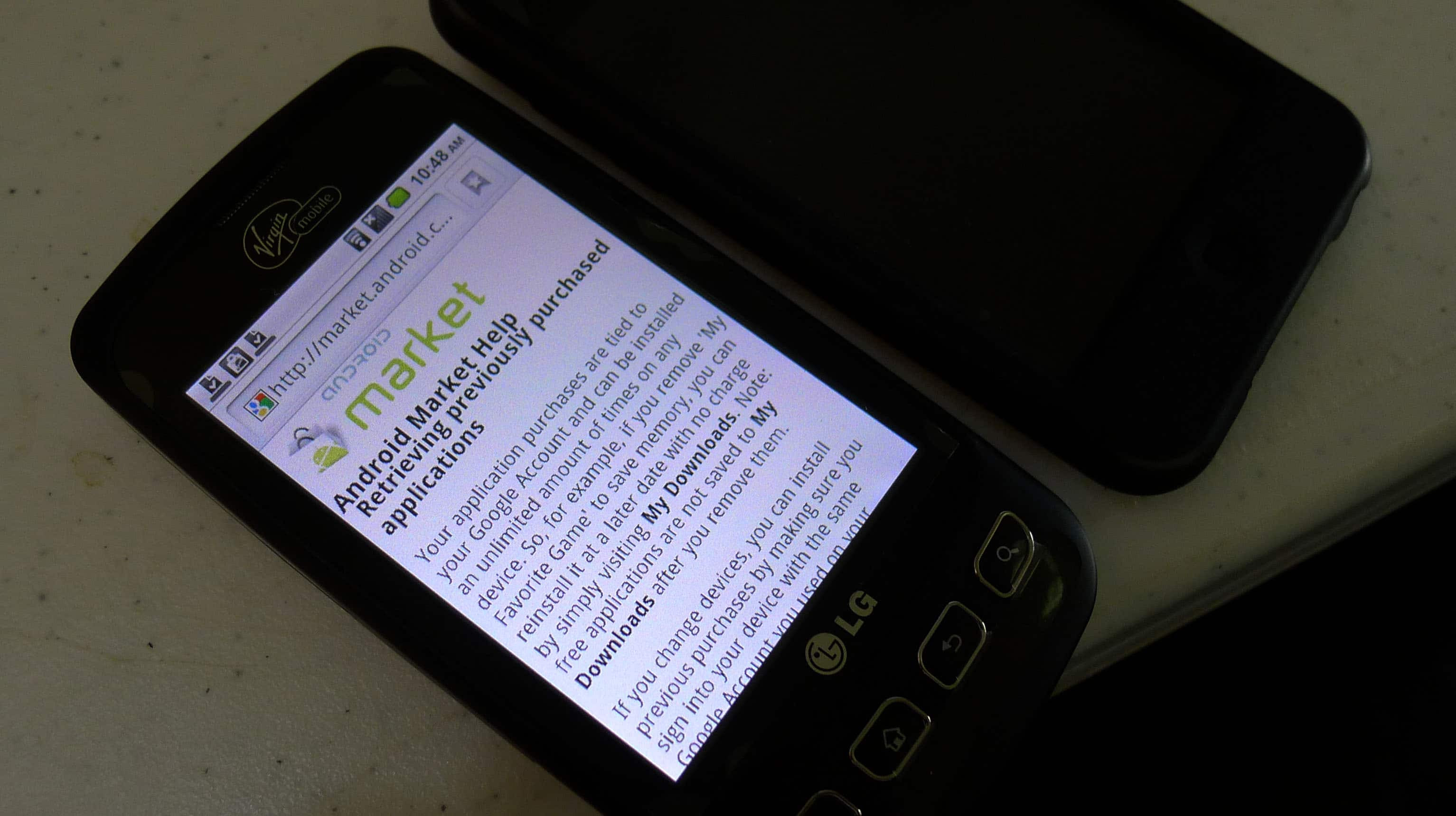Optmius LG V showing the Android Market ToS