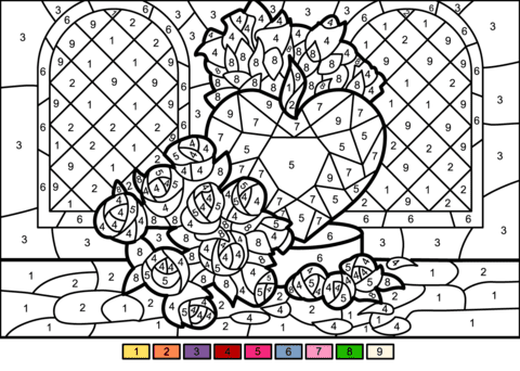 roses and heart colornumber  free printable coloring pages