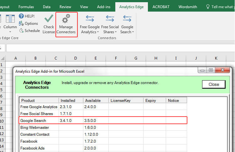 Analytics Edge Manage Connectors