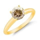 1/2 CT Champagne Diamond Solitaire Ring 14K Yellow Gold In Size 7 (Available In Sizes 5 - 10)