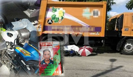 Sayu : Darah nya mercik pada kad nama nya .. Penghantar surat maut dibawah lori sampah (5Gambar)