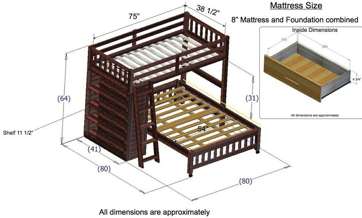 Twin over full bunk bed dimensions | Kids Room Redo | Pinterest