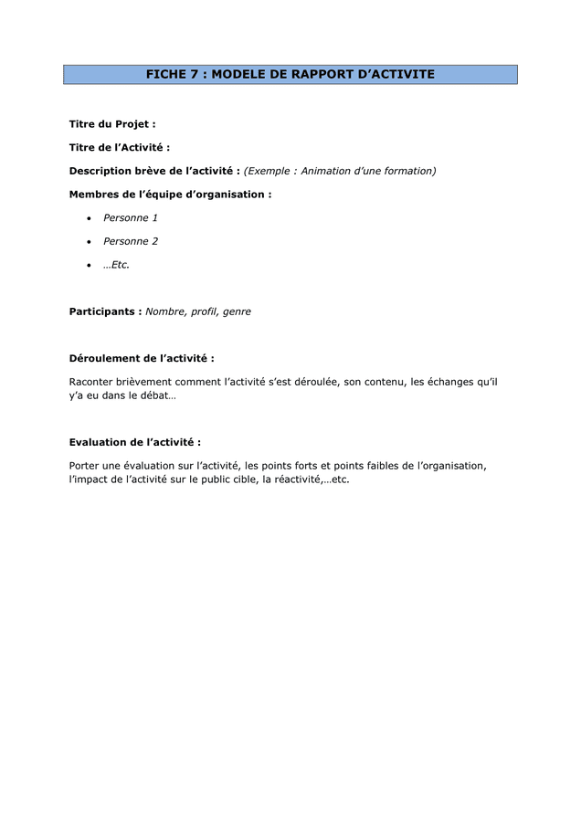Modelé de rapport d'activite - DOC, PDF - page 1 sur 1