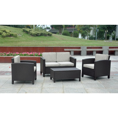 International Caravan Contempo Outdoor Wicker Resin Settee Patio Set