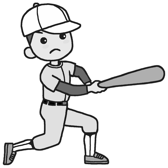 バッター 打者2 モノクロ 野球のイラスト 部活動 クラブ活動 運動部 学校の無料素材