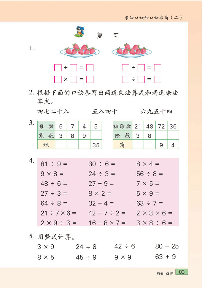 苏教版数学二年级上册 乘法口诀和口诀求商复习 苏教版二年级数学上册课本 奥数网